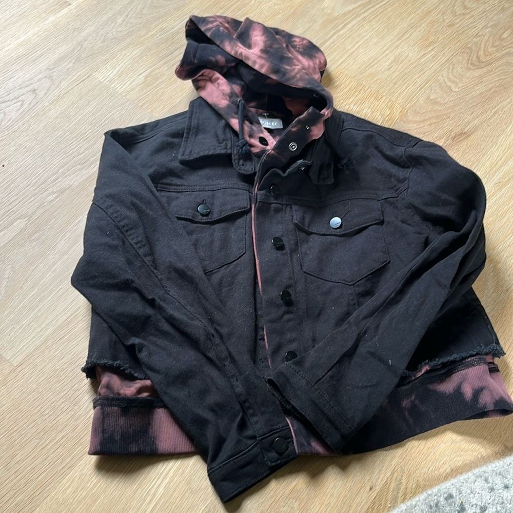 Girls denim jacket with sweatshirt details